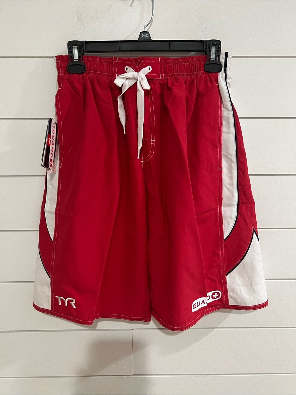 TYR Red and White Men's Lifeguard Athletic Swim Shorts